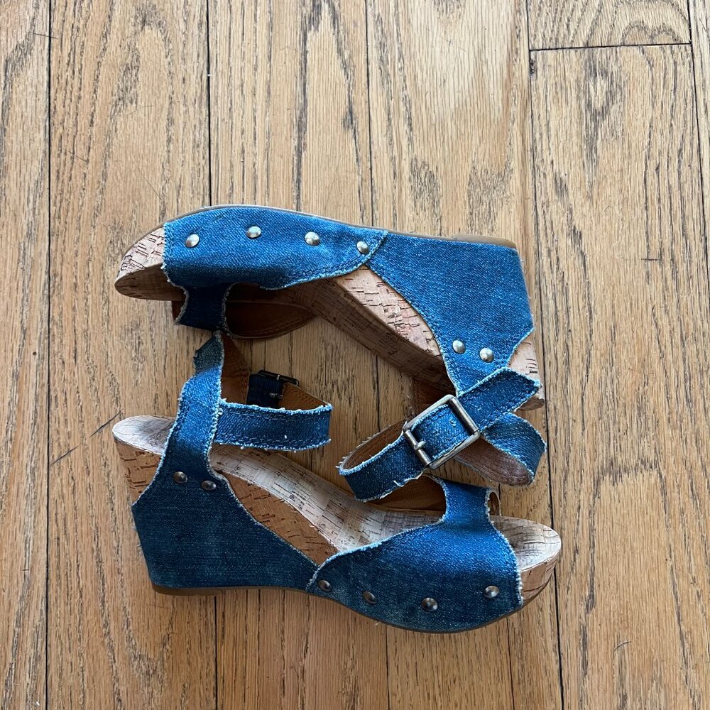 Lucky Brand Denim Wedge Cork Platform Shoes, Size 8